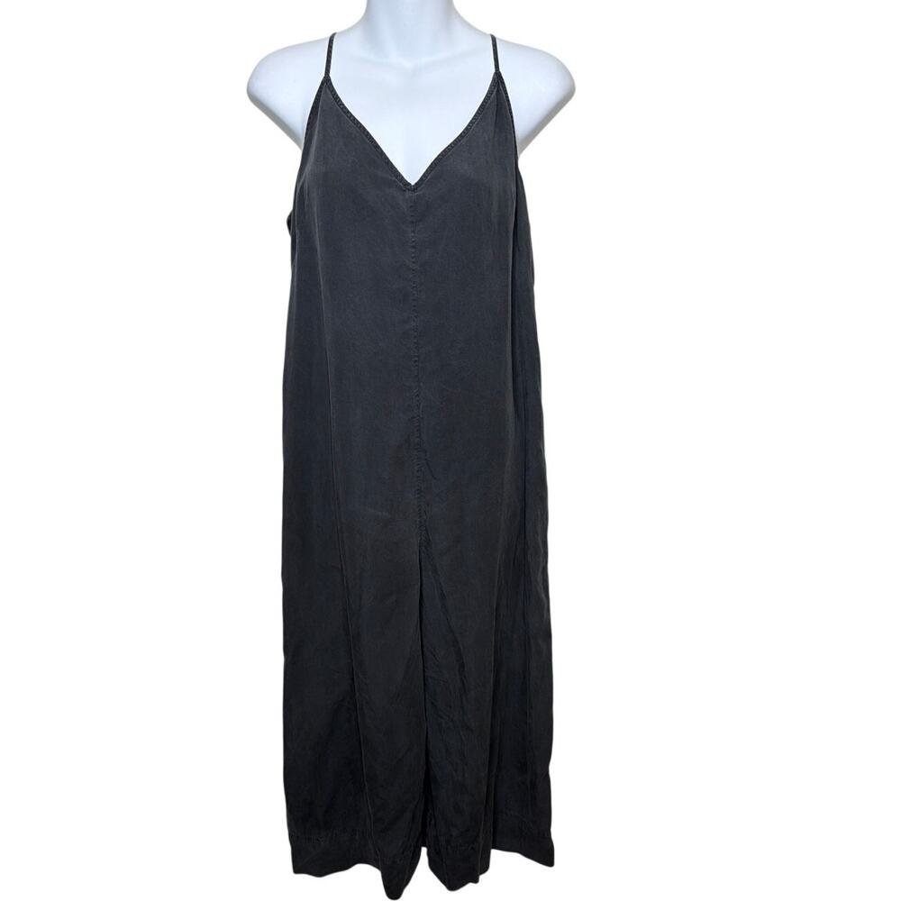 Patagonia V-Neck Jumpsuit Romper Charcoal Gray Wide Leg Size Medium 100% Tencel